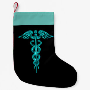 Nurse Medical Turquoise Caduceus Small Christmas Stocking