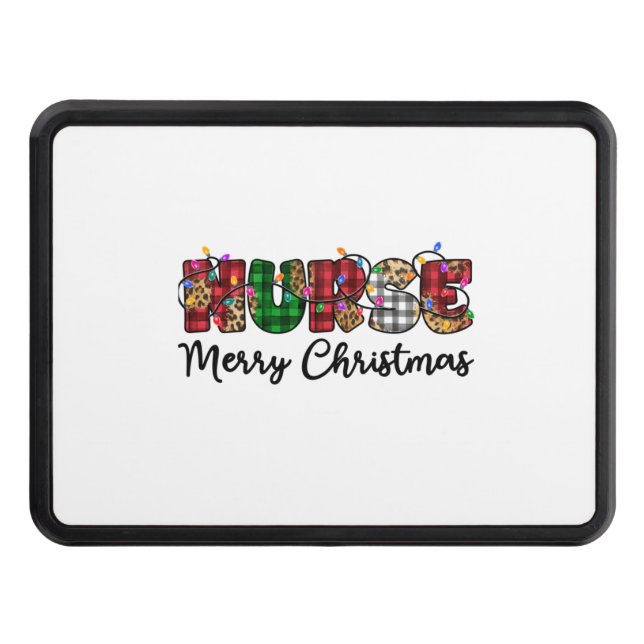 Nurse Merry Christmas Lights Leopard Print Buffalo Trailer Hitch Cover (Front)