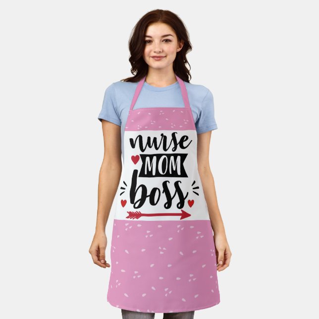 Nurse mom boss typography pink floral pattern  apron (Worn)
