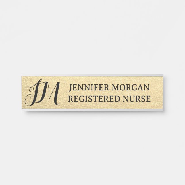 Nurse monogram initials gold black professional  door sign (Front)