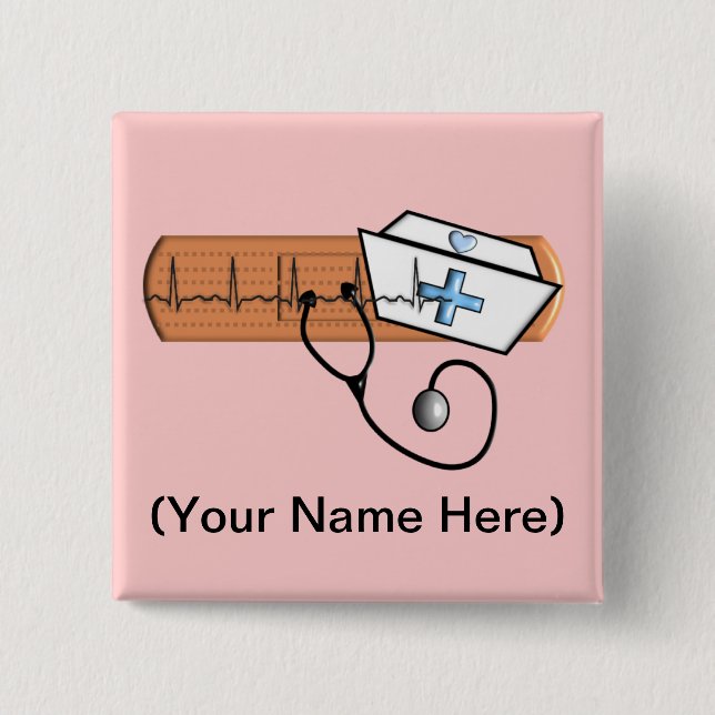Nurse Name Badge (Add Your Nam) 2 Inch Square Button (Front)