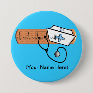 Nurse Name Badge (Add Your Name) BLUE 3 Inch Round Button