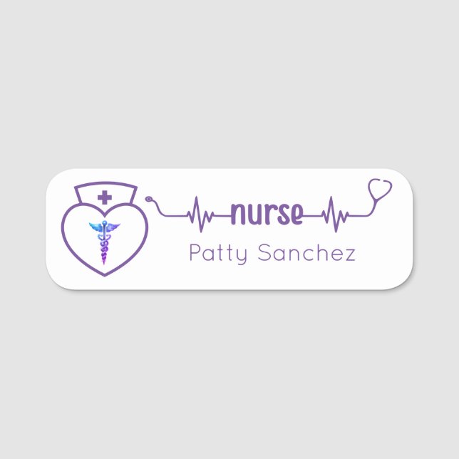 Nurse Name Plate badges Minimalist Purple Modern (Front)