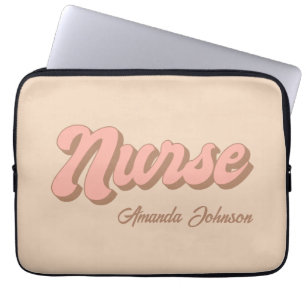 Nurse Name Retro Pink Brown Tan Personalized 13" Laptop Sleeve