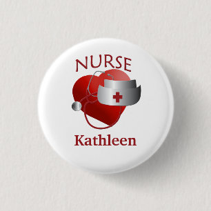 Nurse Name RN Round Heart Button