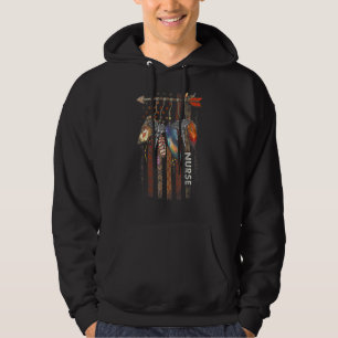 Nurse Native American Arrow Caduceus Feather Ameri Hoodie