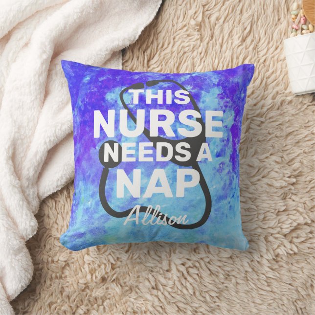 Nurse Needs A Nap Funny Quote Monogram Throw Pillow (Blanket)