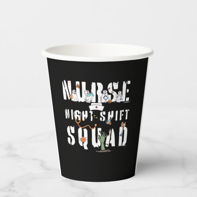 Nurse Night Shift Halloween Squad Classic T-Shirt Paper Cups (Front)