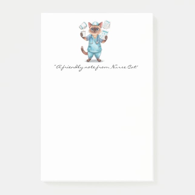 Nurse Notepad with Cute Cat Holding Coffee for Cat (Front)