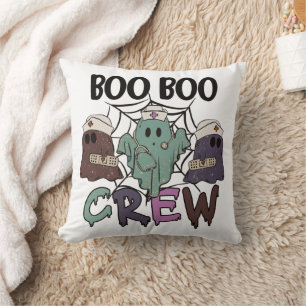 Nurse Nursing Halloween Boo Boo Crew Ghost Throw Pillow
