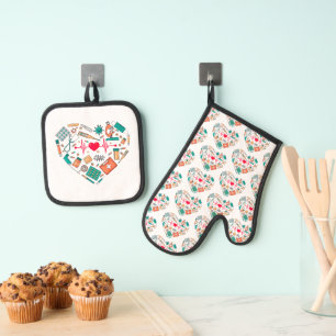 Nurse Nursing Heart Tool Oven Mitt & Pot Holder Set