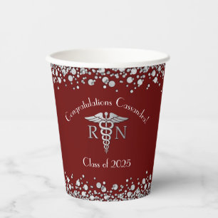 Nurse Nursing School Graduation Maroon Silver Paper Cups