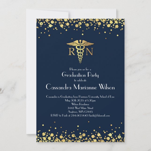 Nurse Nursing School Graduation Navy Blue Gold Invitation (Front)