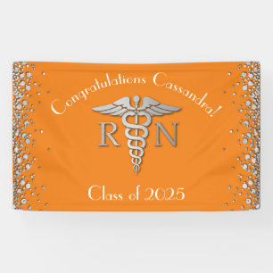 Nurse Nursing School Graduation Orange Silver Banner