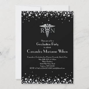 Nurse Nursing School Graduation Party Black Silver Invitation