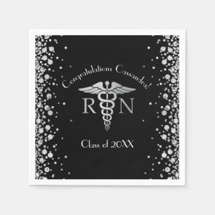 Nurse Nursing School Graduation Party Black Silver Napkin