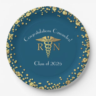 Nurse Nursing School Graduation Party Gold Blue Paper Plate