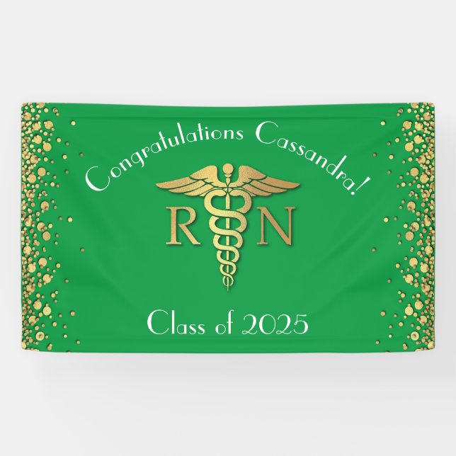 Nurse Nursing School Graduation Party Green Gold Banner (Horizontal)