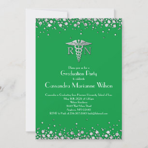 Nurse Nursing School Graduation Party Green Silver Invitation