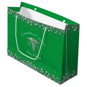 Nurse Nursing School Graduation Party Green Silver Large Gift Bag