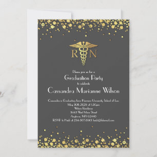 Nurse Nursing School Graduation Party Grey Gold Invitation