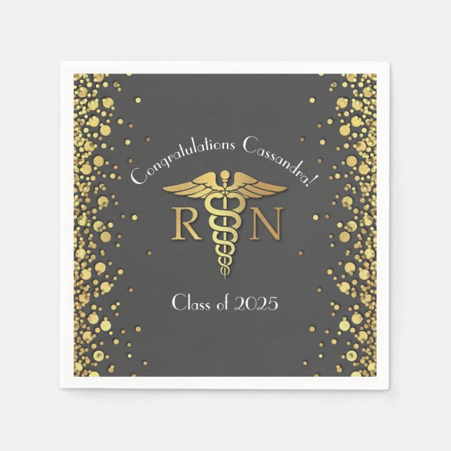 Nurse Nursing School Graduation Party Grey Gold Napkin (Front)