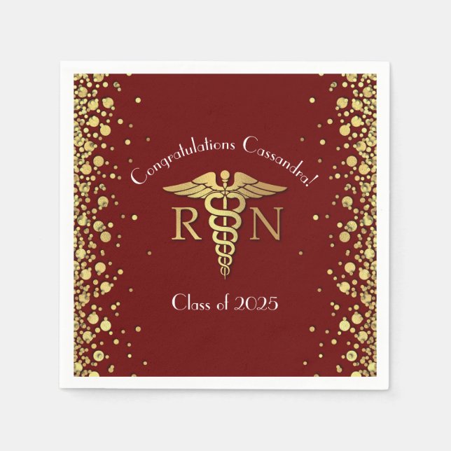 Nurse Nursing School Graduation Party Maroon Gold Napkin (Front)