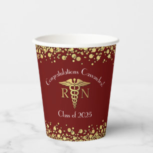 Nurse Nursing School Graduation Party Maroon Gold Paper Cups