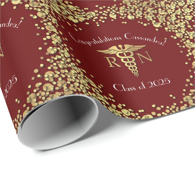 Nurse Nursing School Graduation Party Maroon Gold Wrapping Paper (Roll Corner)