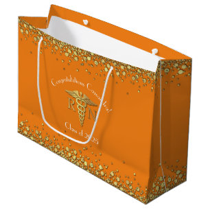 Nurse Nursing School Graduation Party Orange Gold Large Gift Bag