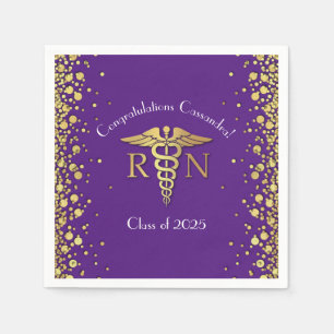 Nurse Nursing School Graduation Party Purple Gold Napkin