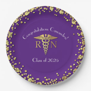 Nurse Nursing School Graduation Party Purple Gold Paper Plate