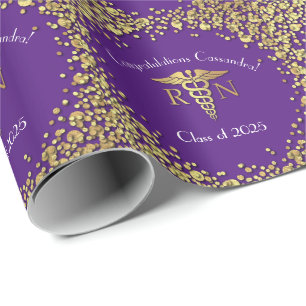 Nurse Nursing School Graduation Party Purple Gold Wrapping Paper