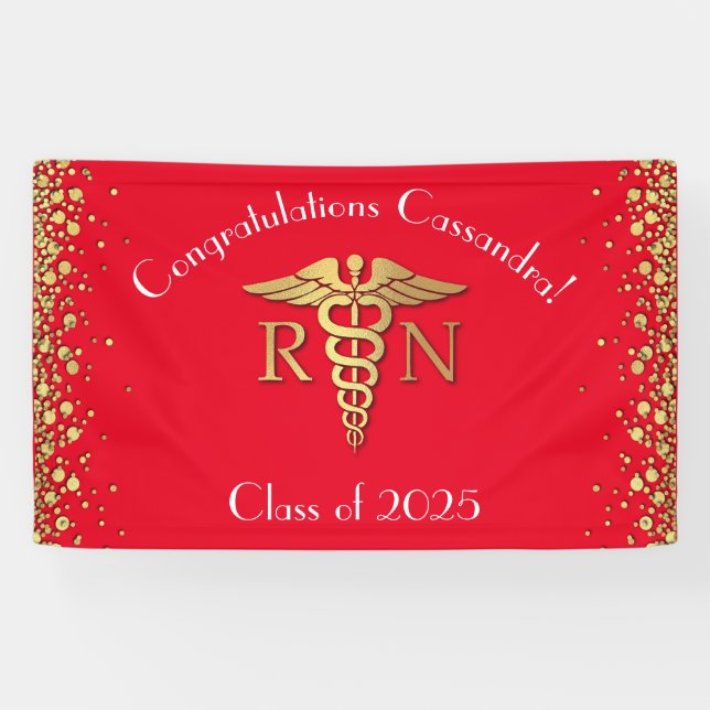 Nurse Nursing School Graduation Party Red Gold Banner (Horizontal)