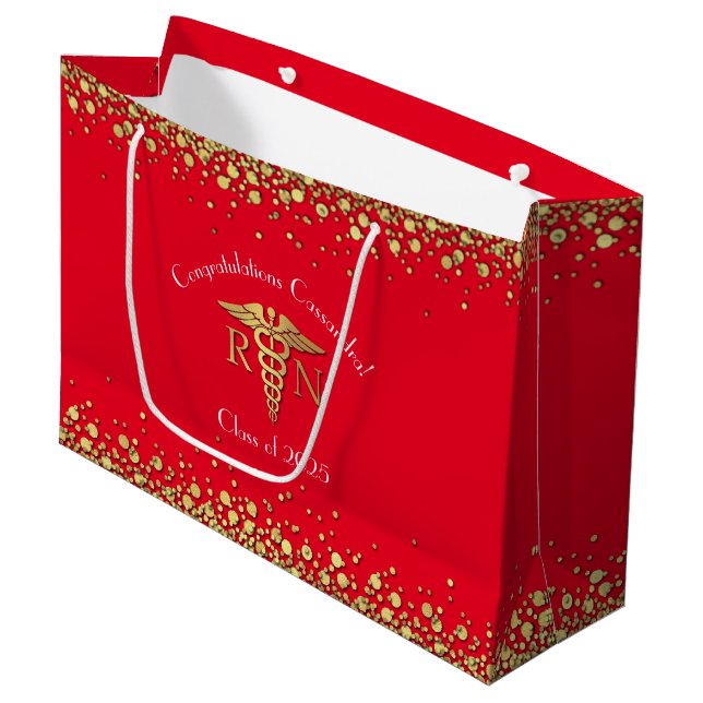 Nurse Nursing School Graduation Party Red Gold Large Gift Bag (Front Angled)