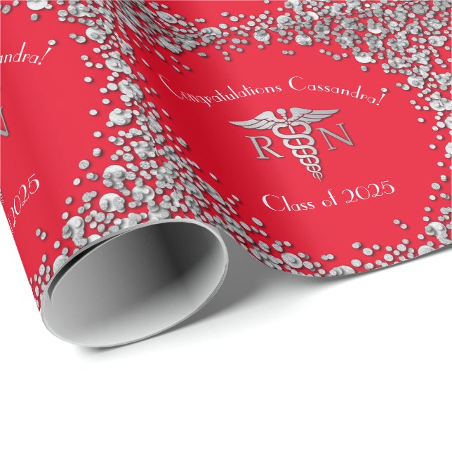 Nurse Nursing School Graduation Party Red Silver Wrapping Paper (Roll Corner)