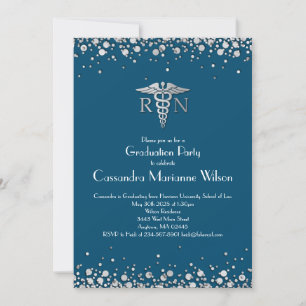 Nurse Nursing School Graduation Party Silver Blue Invitation