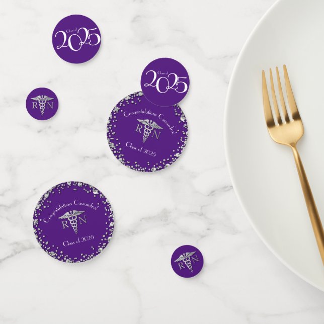 Nurse Nursing School Graduation Purple Silver Confetti (Group)