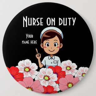 Nurse On Duty 3B in Black Button