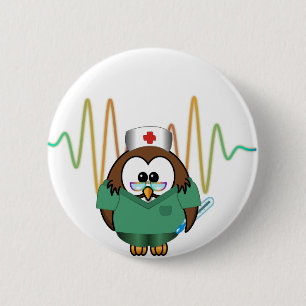 nurse owl 2 inch round button