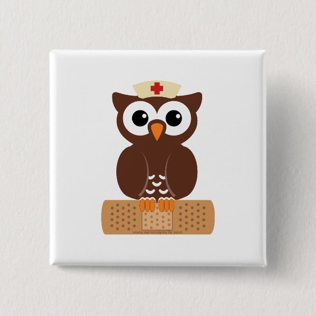 Nurse Owl (w/bandaid) 2 Inch Square Button (Front)