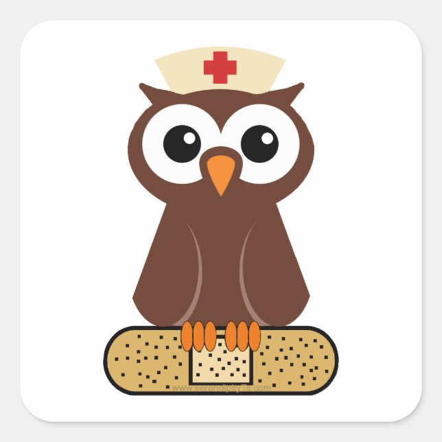 Nurse Owl (w/bandaid) Square Sticker (Front)
