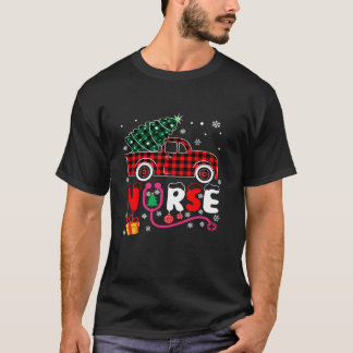 Nurse pajama Christmas Tree Buffalo Plaid Tree Red T-Shirt