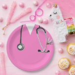 Nurse Party Paper Plate<br><div class="desc">Unique nursing graduation or appreciation party plates featuring pink hospital scrubs,  stethoscope and funny Swiss army knife illustration.</div>