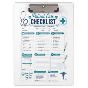 Nurse Patient Care Checklist Clipboard Organizer