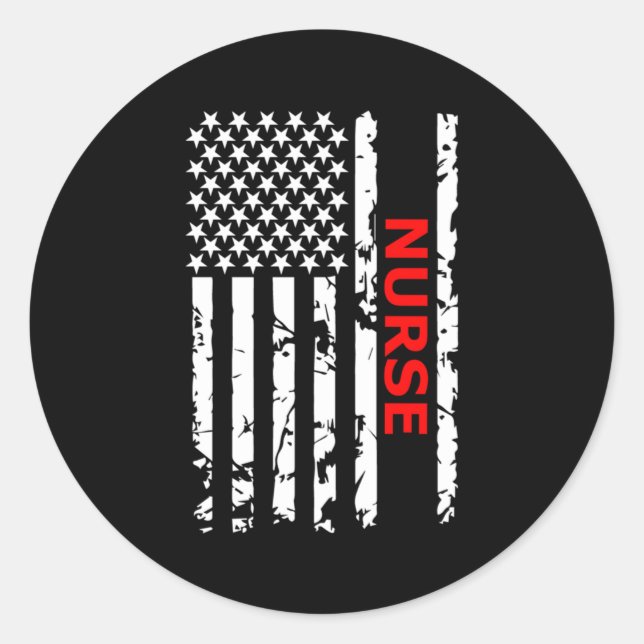 Nurse Patriotic Usa Flag Nurse Black Small Classic Round Sticker (Front)