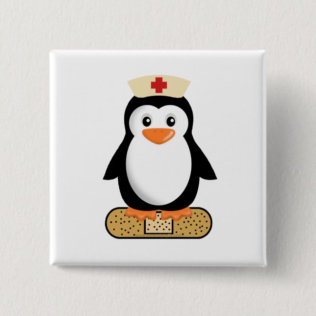 Nurse Penguin (w/Bandaid) 2 Inch Square Button (Front)