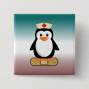 Nurse Penguin (w/bandaid) 2 Inch Square Button
