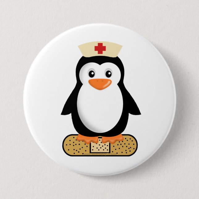 Nurse Penguin (w/Bandaid) 3 Inch Round Button (Front)