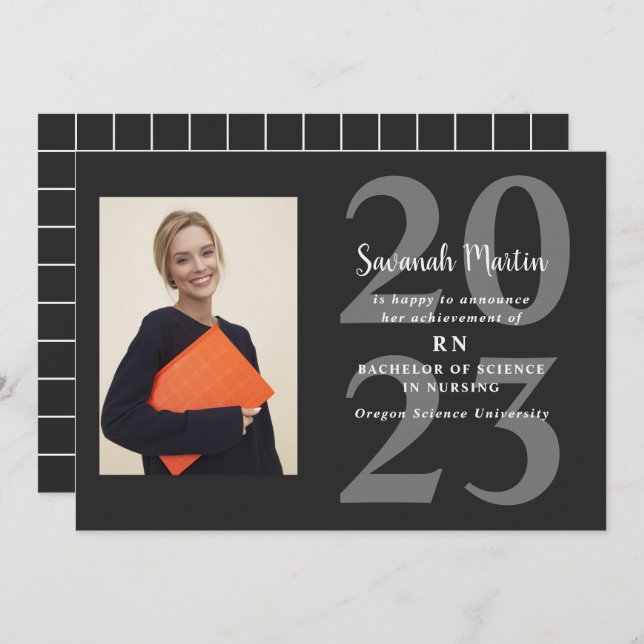 Nurse Photo 2023 Graduation Black Announcement (Front/Back)